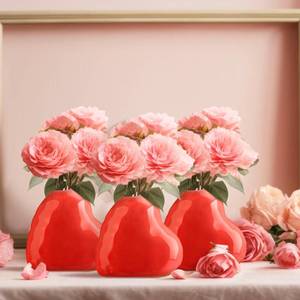 lot 3078 image: Sieral 3 Pcs Valentines Day Heart Vase Ceramic Heart Shaped Flower Vases Red Pot for Valentines Day Table Centerpieces Anniversary Wedding Party Farmhouses Home Office Table Decoration