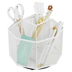 lot 3079 image: Annova Mesh Desk Organizer Rotate with 5 Compartments Spinning Tidy CandyPen Holder Office, Art Supply, Storage, Classroom, Home (White) - Retail $20