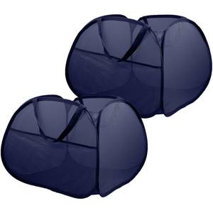 lot 3098 image: 2 Pack Collapsible Foldable Laundry Baskets, 90L Large Durable Mesh Pop Up Hampers for Bedroom, Bathroom, Dorm, Laundry Room, Travel - Navy - Retail $16