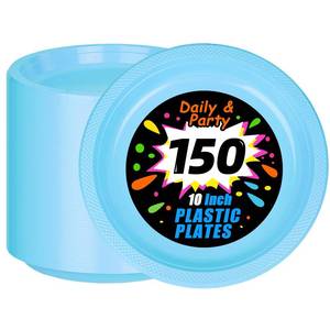 lot 3101 image: WELLIFE Light Blue Party Plates 10 Inch -150 Count, Disposable Plastic Baby Blue Dinner Plates for Party Dessert Cake Appetizer Baby Shower - Retail $28
