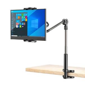 lot 3103 image: LenTok Foldable Desk Tablet Mount for iPad Portable Monitor 4.7-15.6, Long Gooseneck Tablet Arm Holder, Table Tripod with Clamp Compatible with Surface Pro, All iPad Pro 12.9 - Retail $35