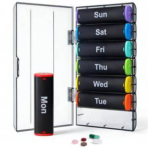 lot 3105 image: CAidRE Lockable Weekly Pill Organizer for Seniors Arthritis, 7 Day AM PM Large Pill Box - Waterproof Dustproof Travel Pill Case for VitaminsFish OilsCapsules, BPA-Free ABS Black