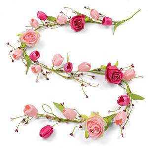 lot 3107 image: 5 FT Valentines Day Decorations Romantic Valentine Flower Garland Rose Valentines Floral Garland Red Pink Tulip Vine for Mantle Arch Stairs Railing Table Centerpiece Wedding Hanging Decorations - Retail $23