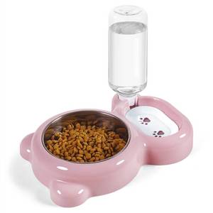 lot 3111 image: Dog Bowls, Cat Food and Water Bowl Set with Water Dispenser and Stainless Steel Bowl for Cats and Small Dogs - Pink - Retail $20