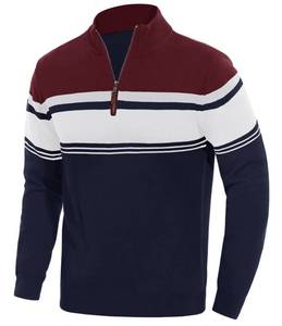lot 3120 image: EKLENTSON Winter Pullover Sweater for Men Slim Fit Quarter Zip Mock Tuetle Neck Sweater Warm Golf Pullover Navy M - Retail $34