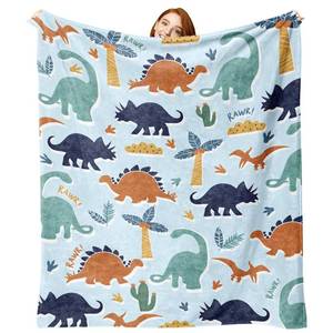 lot 3123 image: Paayna Dinosaur Flannel Throw Blanket for Boys Girls Kids, Dino Rawr Tropical Plant Footprints Birthday for Baby Toddler Child Teens, Blue Soft Blanket for Bedding Sofa 50 x 60 Inches - Retail $19