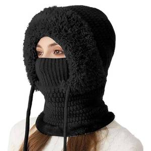 lot 3128 image: 3 in 1 Beanie Hat with Scarf and Mask, Womens Outdoors Windproof Scarf Hat Winter Balaclava for Women, Warm Knitted Face Mask Hat (Black)