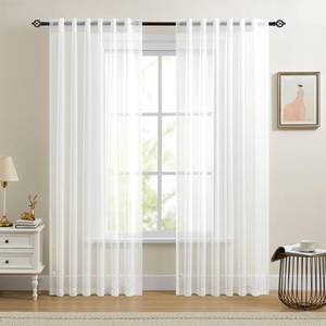 lot 3130 image: Dreaming Casa White Sheer Curtains 84 Inches Long, Rod Pocket & Back Tab Light Filtering Textured Sheers for Living Room Bedroom, 2 Panels, Each 52 W x 84 L - Retail $27