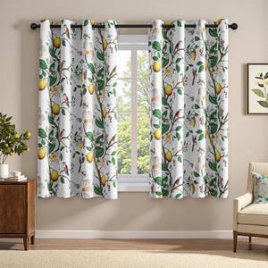 lot 3131 image: MYSKY HOME Floral Blackout Curtains 63 inch Length 2 Panels Set with Flower Hummingbird Lemon Print for Living Room Bedroom Room Darkening Privacy Vintage Grommet Curtains & Drapes, 52, Greyish White - Retail $38