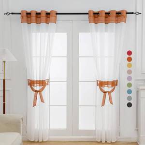 lot 3132 image: L.Z.E Burnt Orange and White Sheer Curtains 84 Inch Length 2 Panels Set for Living Room Bedroom, See-Through Window Sheers with Design Grommet Top Curtains & Drapes (56 W x 84 L) - Retail $32