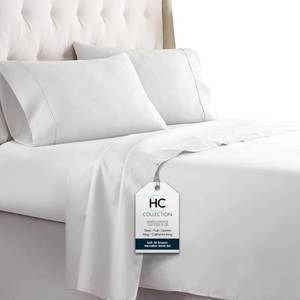 lot 3135 image: HC Collection Bed Sheets Set, HOTEL LUXURY Platinum Collection 1800 Series Bedding Set, Deep Pockets, Wrinkle & Fade Resistant, Hypoallergenic Sheet & Pillow Case Set (Queen, White) - Retail $30