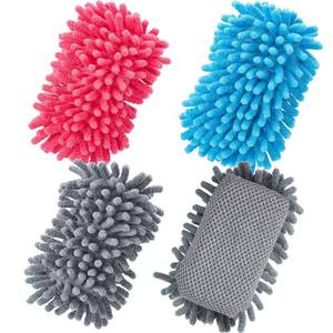 lot 3137 image: Zonon 4 Pieces Dry Erase Eraser Microfiber Shag Washable Whiteboard Eraser for Markers, Chalk, Home and Office(Gray, Blue and Pink) - Retail $8