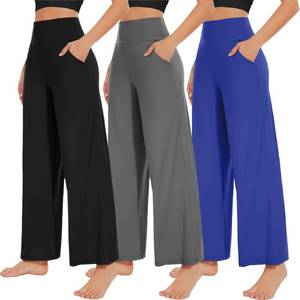lot 3142 image: XL - NEW YOUNG 3 Pack Womens Wide Leg Pants with Pockets High Waist Loose Sweatpants Casual Lounge Yoga Workout Palazzo - Retail $36