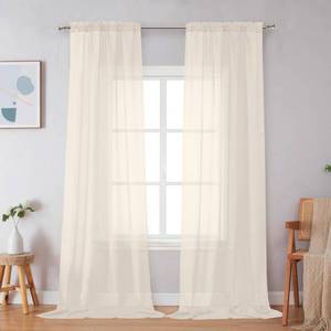 lot 3146 image: Simplebrand Cream Sheer Curtains 96 Inches Long 2 Panels, Light Filtering Rod Pocket Solid Color Window Sheer Curtain Panels, Elegant Curtains &amp Drapes for Living Room, Bedroom, 42 W x 96 L