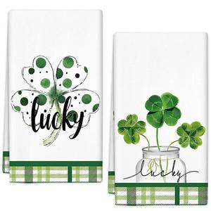 lot 3154 image: Zeptrix Kitchen Towels St Patricks Day Kitchen Towels Shamrock Dish Cloths Seasonal Spring Bathrrom Hand Towel 2Pcs Holiday Saint Patricks Day Decorations Irish Tea Towel 16x24in (White-Shamrock)