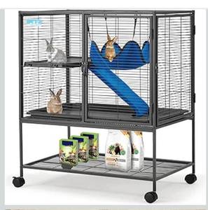 lot 2889 image: HABUTWAY 36.5H Large Metal Rolling Ferrets Cage, 2-Tiers Small Animal Cages, Cage for RatsChinchillas, 0.5 Bar Spacing for Ferret,Small Animal Cage wRemovable Ramp & Platform