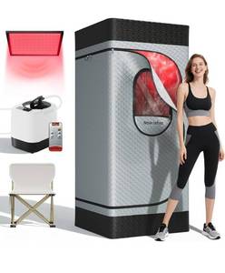 lot 2900 image: Portable Infrared Sauna Box for Home with 3L 1200W Steamer, Big Folding Chair, 99 Mins Timer, 9 Levels, Steam Sauna Tent with 660nm  850nm Red Light Therapy, for Home Spa Detoxification