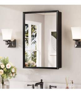 lot 2906 image: Keonjinn Medicine Cabinet Mirror 16 x 24, Assembly Required, Black Medicine Cabinet with Mirror