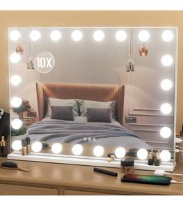 lot 2908 image: Vanity Mirror with Lights, 32x 24 Large Hollywood Vanity Mirror with Detachable 10X Magnification & 24 Dimmable 3 Colors Modes LED Bulbs, Tabletop or Wall Mounted,White