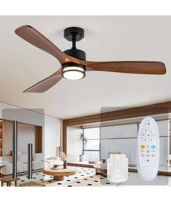 lot 2914 image: 52 Outdoor Ceiling Fan with Light, 3 Walnut Solid Wood Blade, Remote Control, 3CCT Dimmable LED, Timer, 6-Speed Reversible Motor All-Weather Use for Living Room or Patio