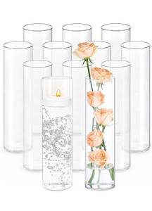 lot 2916 image: 12Pcs Glass Cylinder Vases 12 Inch Tall Clear Flower Vases for Centerpieces Wedding Decoration,