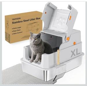 lot 2921 image: TENTIZON Stainless Steel Cat Litter Box with Lid
