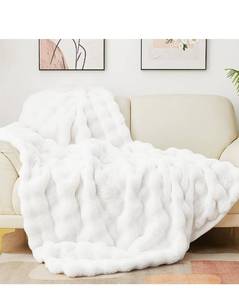 lot 2922 image: Latepis White Throw Blanket for Couch, Soft Faux Fur Bubble Blankets for Sofa Bedroom Living Room