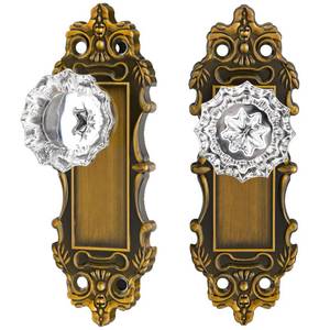 lot 3174 image: CEYMIO Gold Dummy Door Knobs Interior Brass 2 Pack Doorknob Crystal Glass Closet Door Handle Vintage Door Pulls for Pantry Door Hallway
