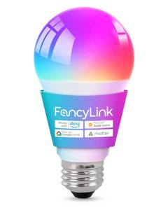 lot 3183 image: Fancylink Matter Smart Light Bulbs, Color Changing Light Bulb, hub Required, A19 60W,2.4Ghz WiFi only,Compatible with Alexa Google Assistant, Apple Home,16 Million Colors RGBCW 800 Lumen,1 Pack