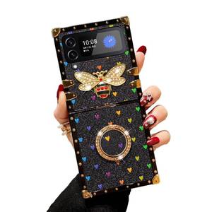 lot 3212 image: for Samsung Galaxy Z Flip 3 Case for Girls Women Stylish Luxury Bees Design Cases for Samsung Z Flip 3 Phone Case with Ring Stand Holder  Strap Lanyard Shockproof Protection Cover