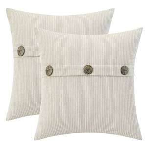 lot 3215 image: HWY 50 Cream White Chenille Throw Pillow Covers 16x16 Inch with Triple Buttons, Soft Farmhouse Accent Decorative Cushion Cases for Couch Sofa Bed Bedroom Pack of 2