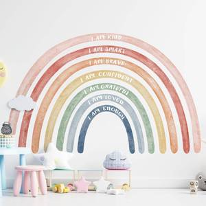 lot 3218 image: Tinideya 76.77x47.24 Watercolor Large Rainbow Wall Decal Classroom Wall Decor with Inspirational Quote Peel and Stick Stickers Waterproof Wallpaper for Girls Kids Bedroom Nursery Playroom(Cute)