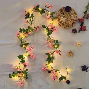 lot 3221 image: Fielegen 6FT Artificial Flower String Lights Battery Operated Fake Rose Vine Floral Garland with 20 LED Fairy Lights,Silk Hanging Pink Rose Flower Vines for Wedding Party Garden Home Table Wall Decor