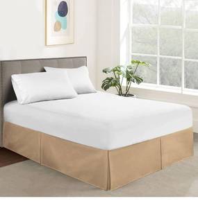 lot 3236 image: Box Pleated Bed Skirt 14 Inch Drop Queen Size Taupe Color Bed Skirt Split Corner