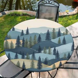lot 3242 image: Yesad Round Table Cover for Round Tables Fitted Tablecloth with Elastic for Indoor Outdoor Party Holiday, 36inch, A Pine Tree Forest