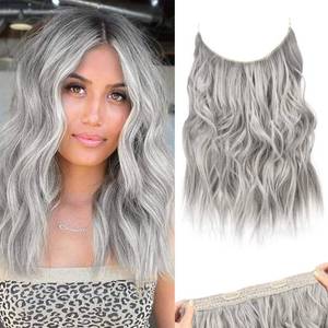 lot 3244 image: REECHO Invisible Wire Hair Extensions with Thinner Softer Lace Weft (Silver Grey, 12 Inch (Pack of 1))