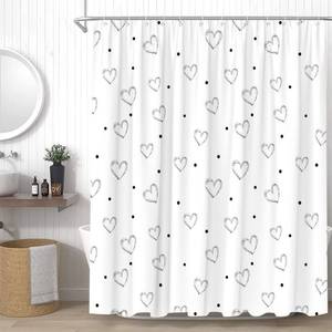 lot 3250 image: YSSFAV White Heart Shower Curtain Cute Love Sweet Lover Minimalist Modern Bathroom Decor Curtains Set with Hooks, 70 W x 70 H