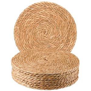 lot 3253 image: Round Woven Placemats 12 inch Set of 5- Boho Rattan Placemats Natural Water Hyacinth Placemat, Farmhouse Weave Place Mats, Rustic Braided Wicker Table Mats for Dining Table,Home,Wedding