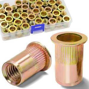 lot 3255 image: Vifmy 50Pcs M10 Rivet Nuts, Metric Zinc Plated Finish Carbon Steel Flat Head Threaded Insert Nutsert Kit