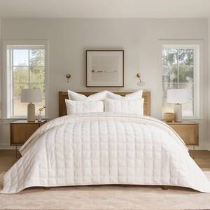 lot 3267 image: EVERGRACE 3 Pieces Luxurious Velvet Quilt King Size, Ultra Soft Bedspread Coverlet Set, Double Box Stitch Lightweight Velvet Comforter for All Season with 2 Shams, Cream White, 108x96