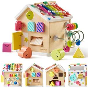 lot 3286 image: Tiny Land 9-in-1 Wooden Activity Cube, Montessori Baby Activity Center for 1 Year Old, Educational Toy for Toddlers, Ideal Gift for Girls and Boys (Rainbow)