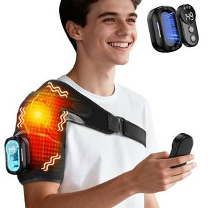 lot 3291 image: Cordless Shoulder Heating Pad with Massage for Frozen Shoulder Rotator Cuff Pain Relief,5000amh Battery Powered Detachable Controller Heated Massage with 5 Heats &ampVibrations - Retail $53