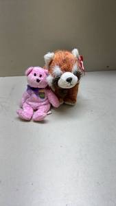 lot 324 image: TY Beanie Babies Plush Set - Pink Bear and Fox