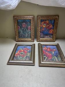lot 348 image: Set of 4 Floral Watercolor Prints in Silver Frames
