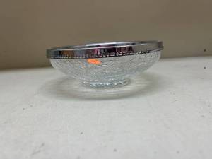 lot 369 image: Crackle Glass Bowl with Chrome Rim