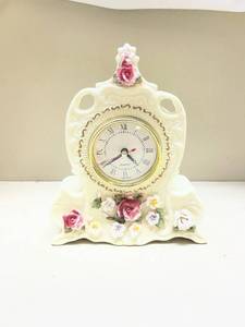lot 385 image: Porcelain Floral Mantel Clock