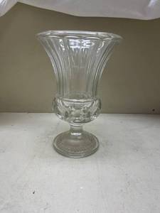 lot 388 image: Clear Glass Pedestal Vase with Ribbed Pattern