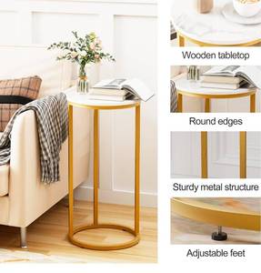lot 70564 image: Modern Round Marble Side Table with Gold Base - Retail $39