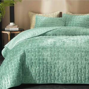 lot 70586 image: Powdion Velvet Quilt King Size, Oversized Bedspread Coverlet Quilted Bedding Set, Lightweight Velvet Comforter Set Luxury Coverlet Set for All Season with 2 Pillow Shams, 96x106 Aqua Green - Retail $80