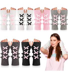 lot 70594 image: Bow Decorated Fingerless Arm Warmers - Retail $12